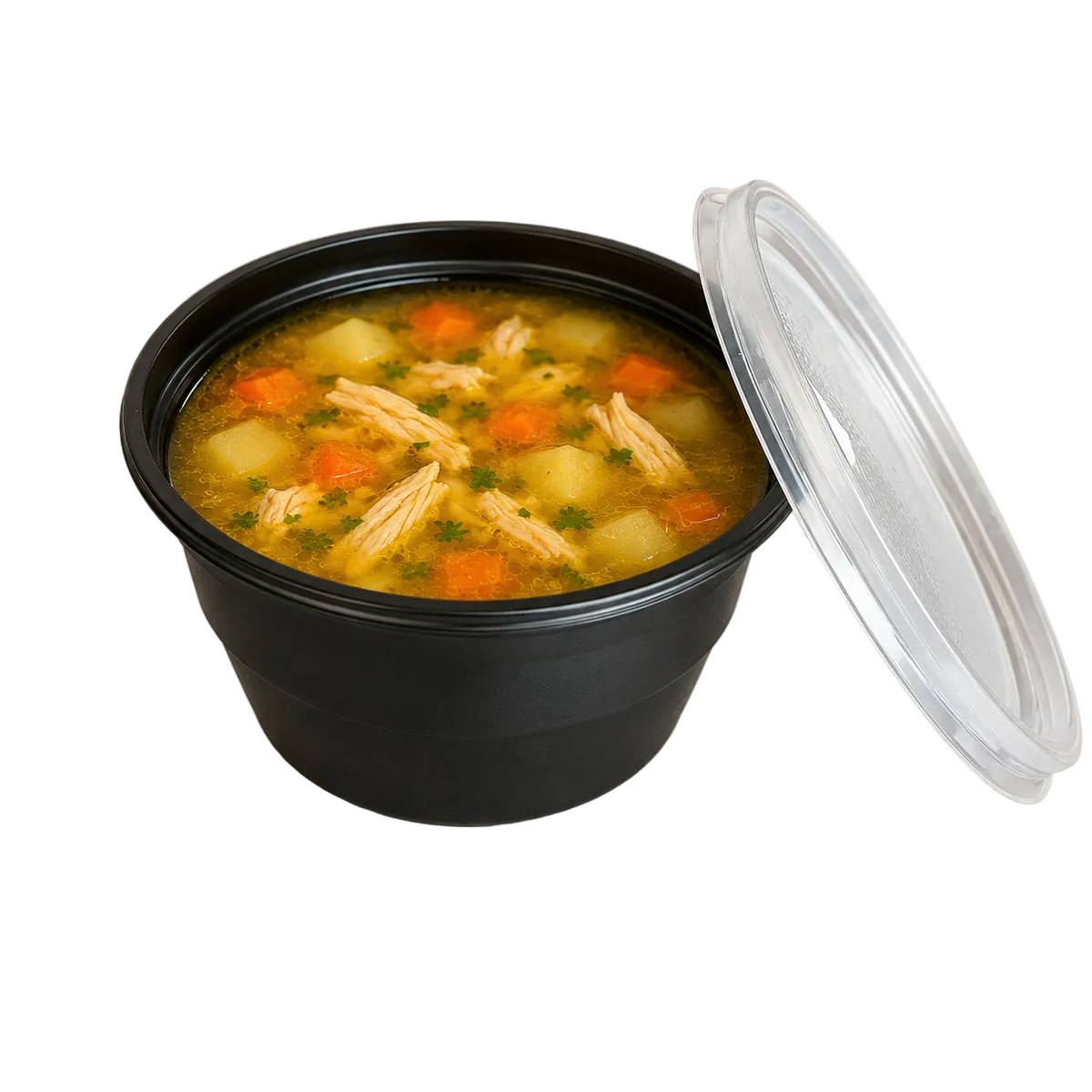 Boluri supă GOODPACK PP negru 560 ml cu capac transparent