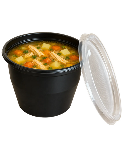 Boluri supă GOODPACK PP negru 680 ml cu capac transparent