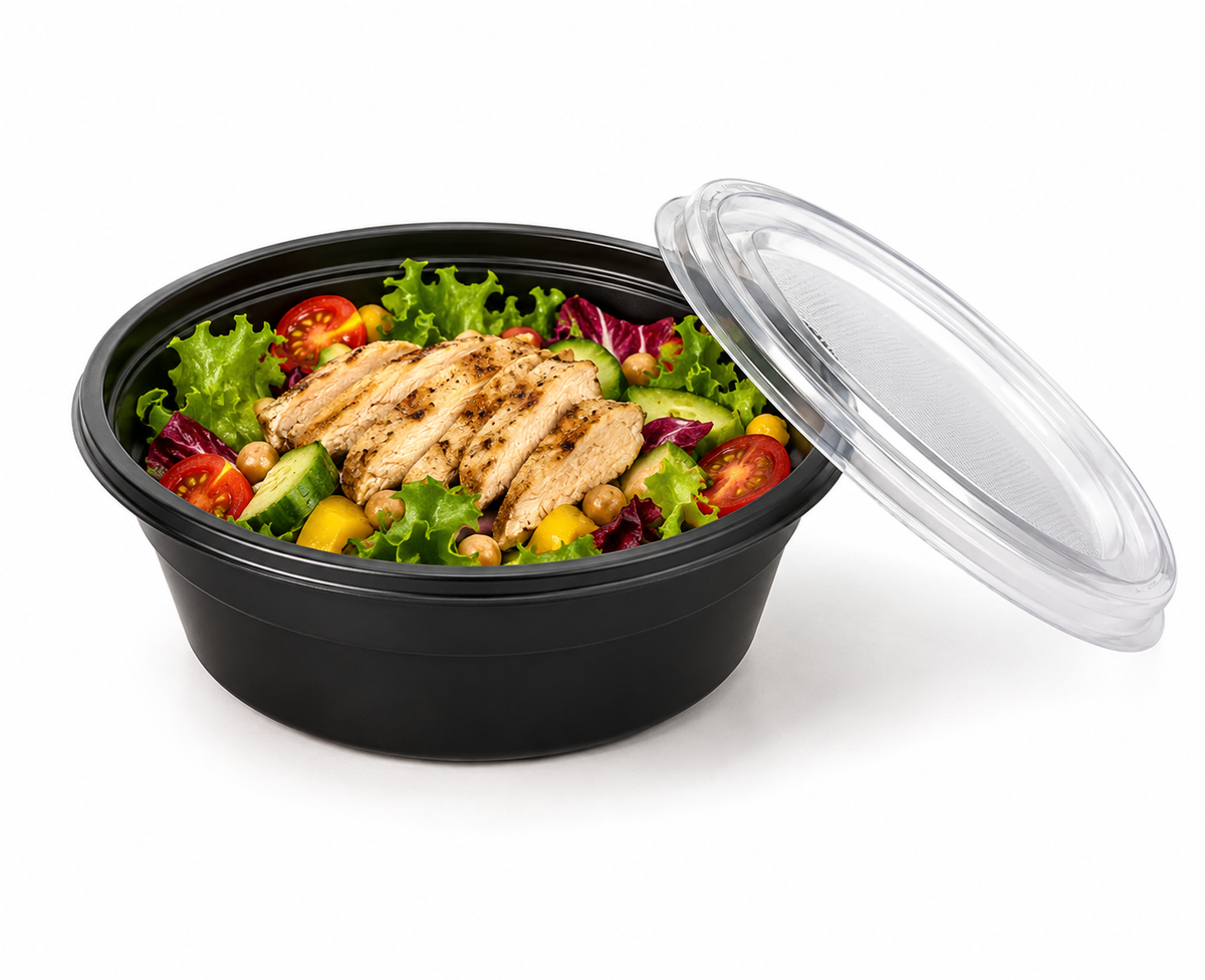 Boluri supă GOODPACK PP negru 360 ml cu capac transparent