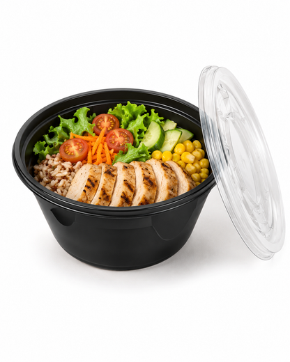 Boluri supă GOODPACK PP negru 460 ml cu capac transparent