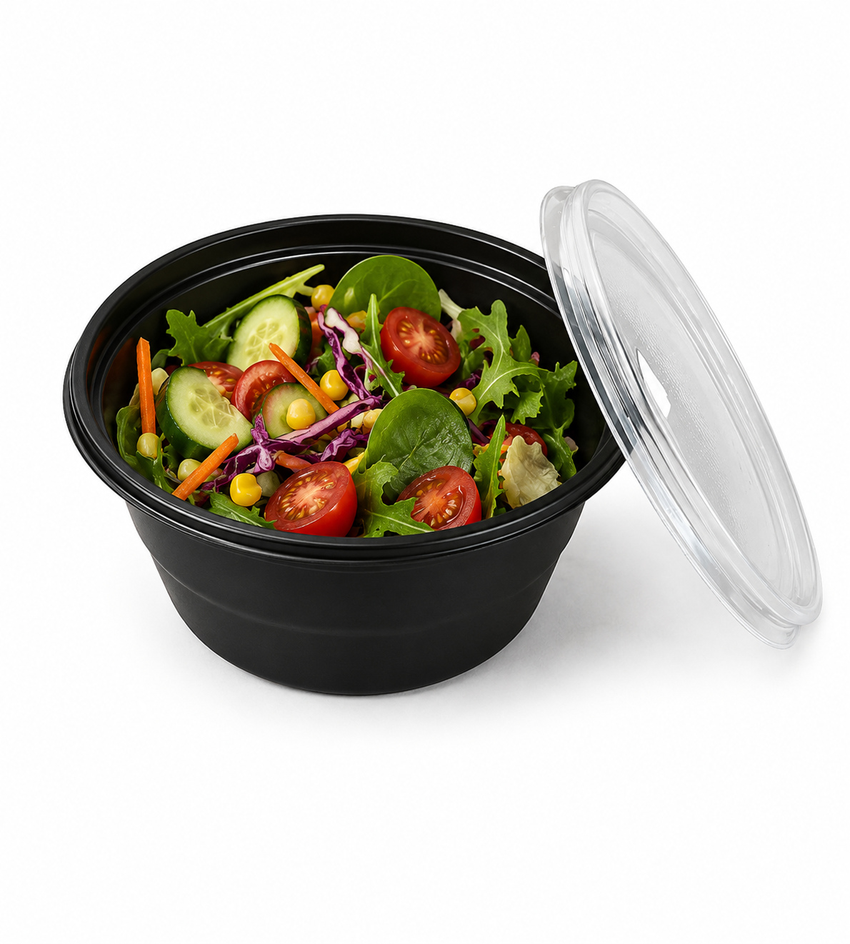 Boluri supă GOODPACK PP negru 560 ml cu capac transparent