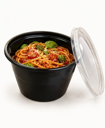 Boluri supă GOODPACK PP negru 680 ml cu capac transparent