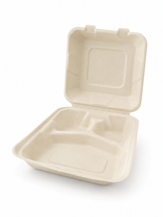 Caserolă meniu 3 compartimente BIO trestie de zahăr 20x20 cm