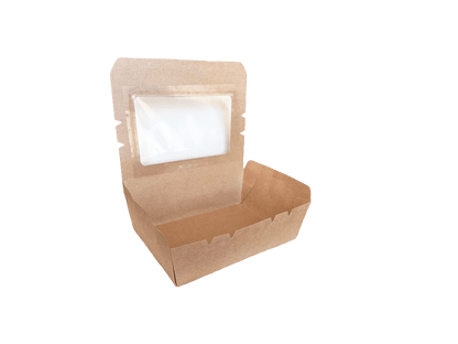 Cutii carton kraft meniu catering 2100 ml, cu fereastra, 19,5 x 14 x H 6,5 cm, 50 buc/set