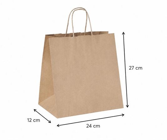 Pungă hârtie reciclată 24×12×27 cm, mâner șnur
