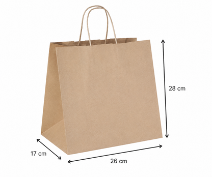 Pungă hârtie reciclată 26×17×28 cm, mâner șnur