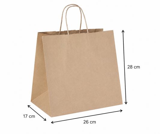Pungă hârtie reciclată 26×17×28 cm, mâner șnur