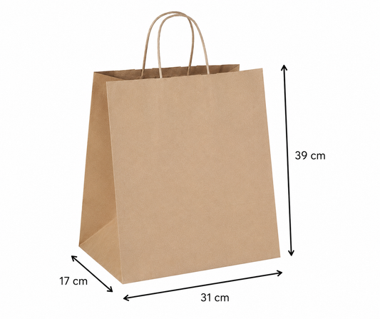 Pungă hârtie reciclată XL 31×17×39 cm, mâner șnur