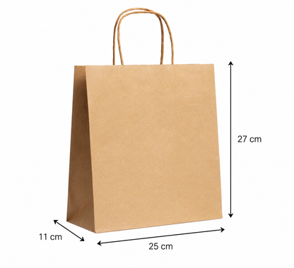Pungă hârtie kraft virgin 25×11×27 cm, mâner șnur