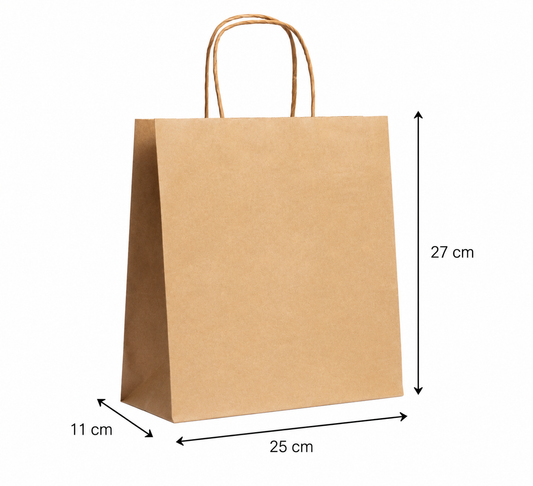 Pungă hârtie kraft virgin 25×11×27 cm, mâner șnur