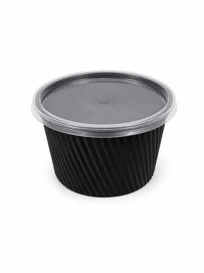 Boluri pentru supa din PP negru, cu capac transparent 500ml, 50buc/set