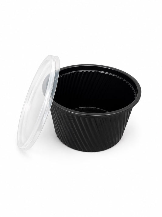 Boluri pentru supa din PP negru, cu capac transparent 500ml, 50buc/set