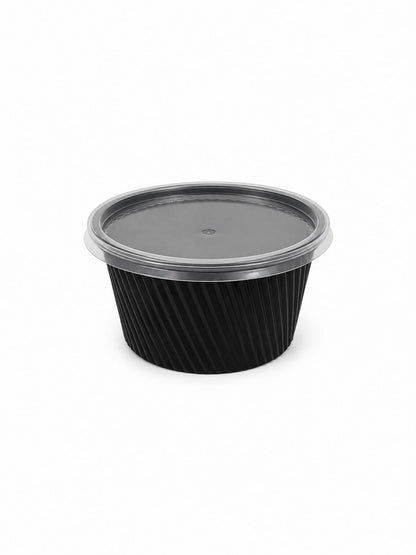 Boluri supa negru din PP cu capac transparent inclus, 350 ml, 50 buc/set