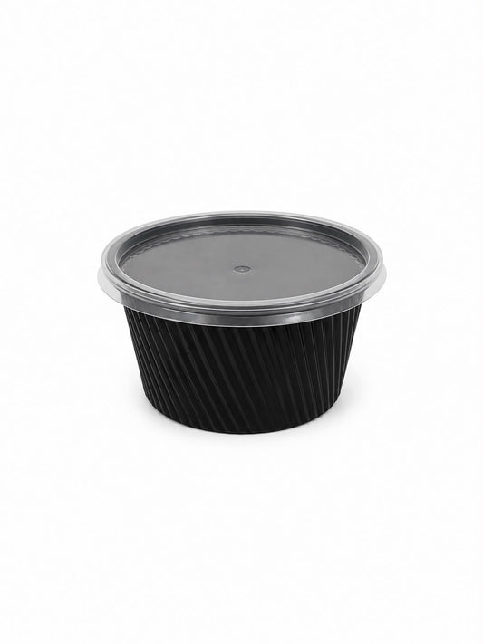 Boluri supa negru din PP cu capac transparent inclus, 350 ml, 50 buc/set