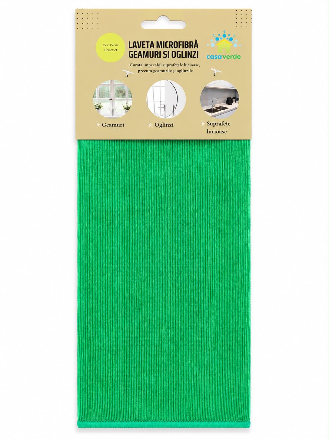 Lavetă geam verde, 35 × 35 cm, 1 buc/set carton