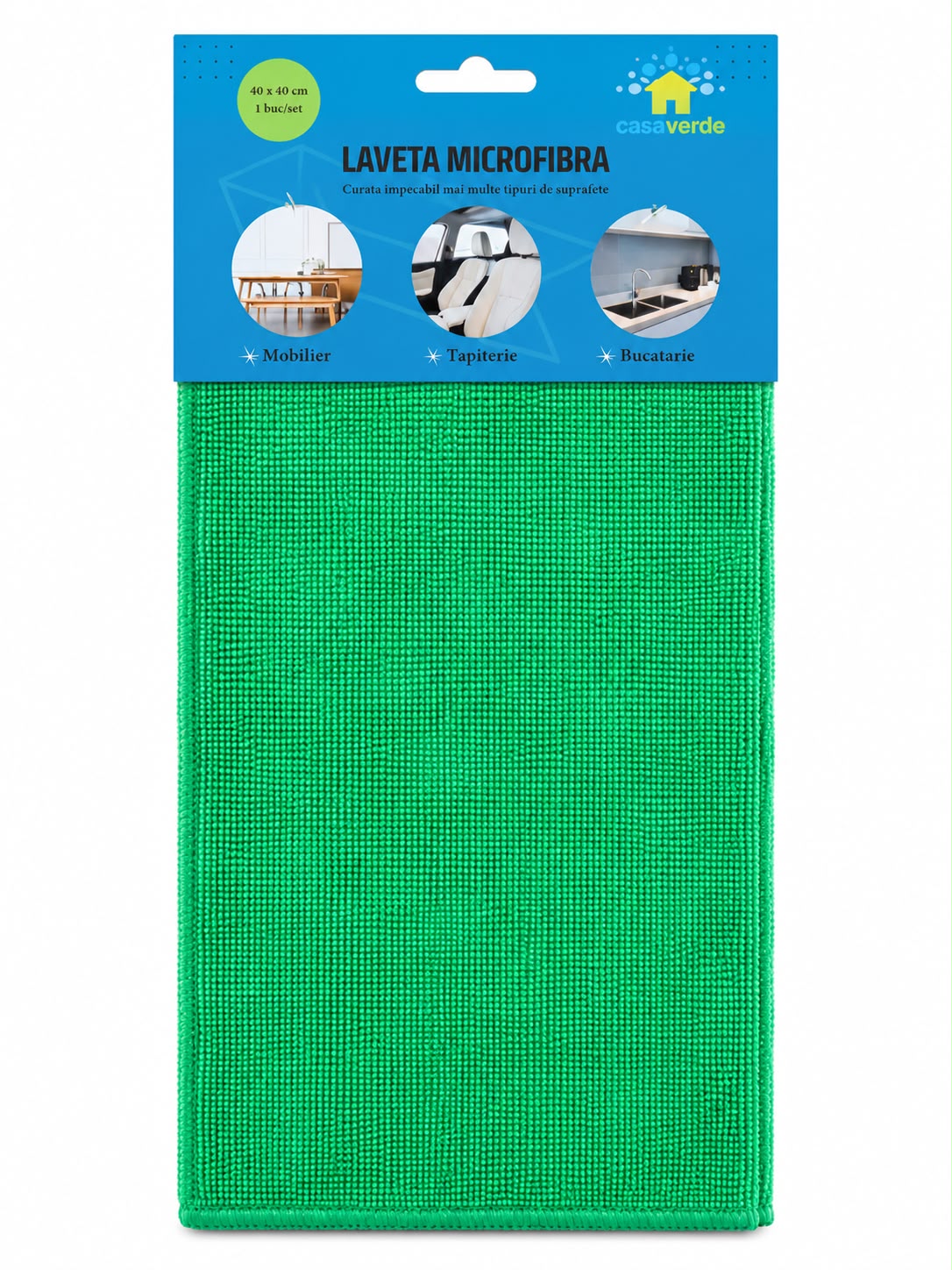 Lavetă microfibră verde, 40 × 40 cm, 1 buc/set carton