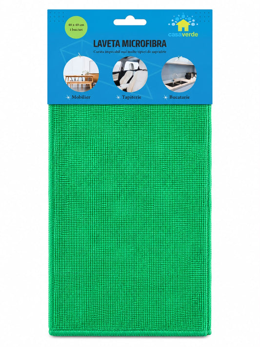 Lavetă microfibră verde, 40 × 40 cm, 1 buc/set carton