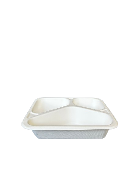 Caserole termosudabile BIO din trestie de zahar , 3 compartimente, 227*178*50,  50 buc/set