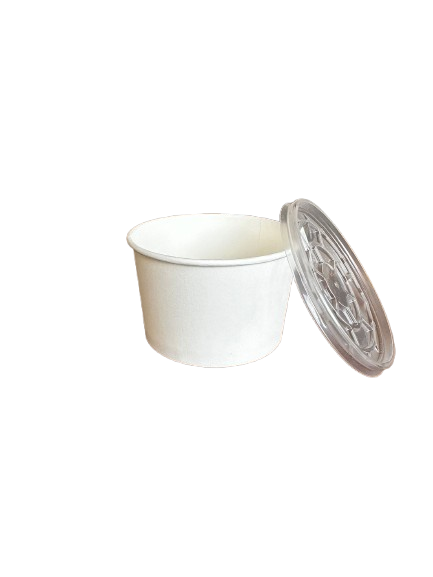 Boluri din carton alb exterior si interior pentru supa, cu capac transparent, 16 oz/470 ml, 25 buc/set