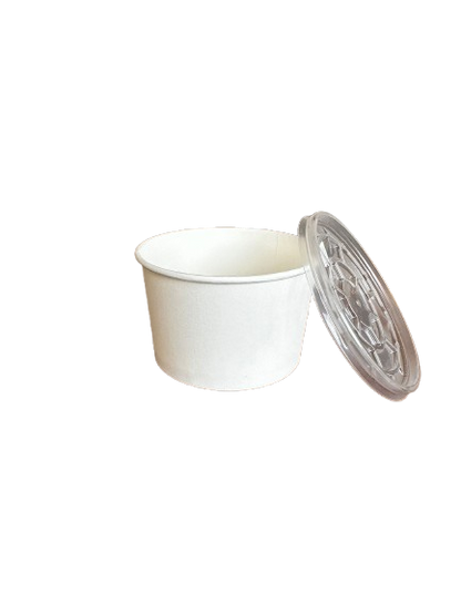 Boluri din carton alb exterior si interior pentru supa, cu capac transparent, 16 oz/470 ml, 25 buc/set
