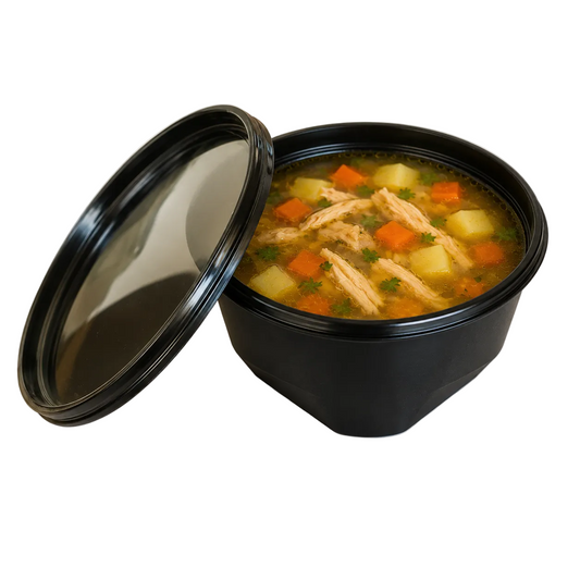 Boluri supă PP negru 560 ml cu sigiliu