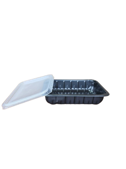 Caserole negre cu capac transparent inclus, 187*137*37 mm, 50 buc/set