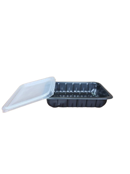 Caserole negre cu capac transparent inclus, 187*137*37 mm, 50 buc/set