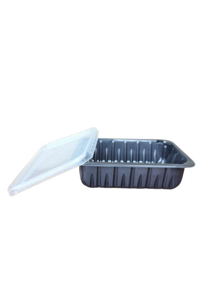 Caserole negre cu capac transparent inclus, 187*137*50 mm, 50 buc/set