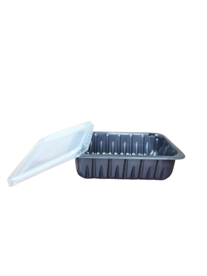 Caserole negre cu capac transparent inclus, 187*137*50 mm, 50 buc/set