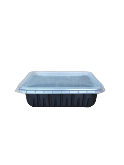 Caserole negre cu capac transparent inclus, 187*137*50 mm, 50 buc/set