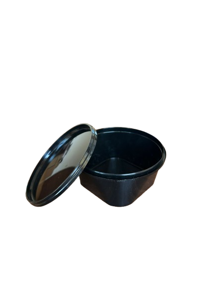 Boluri pentru supa din PP negru cu sigiliu si capac negru 560ml, 50buc/set
