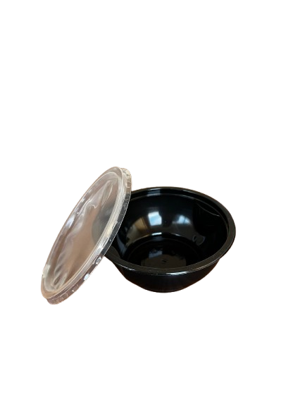 Boluri supa negru din PP cu capac transparent inclus, 500 ml, 100 buc/set