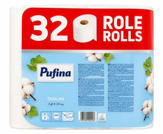 Pufina, hartie igienica alba, soft, 3 straturi