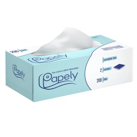 Papely servetele faciale albe, 2 straturi, 200 buc/cutie